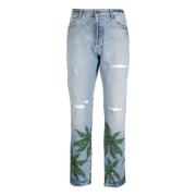 Palm Angels Blå Jeansbyxor - Regular Fit Blue, Herr