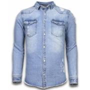Enos Ljus Denimskjorta för Män - Mörk Denimskjorta - J-982B - Blå Blue...