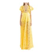 Doris S Bianco Spino Long Dresses Yellow, Dam