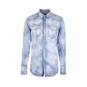 Dsquared2 Blå Jeansskjorta med Slitna Effekter och Tryckknappar Blue, ...