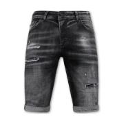 Local Fanatic Stonewashed Ripped Men Short - Slim Fit -1085 Black, Her...