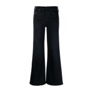 Mother Blå Wide-Leg Jeans med Broderad Logotyp Blue, Dam