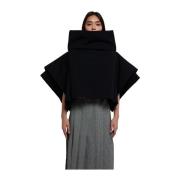 Comme des Garçons Svarta Sweaters med Multilayer Ull Cape Black, Dam