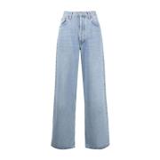 Agolde Avslappnad Wide-Leg Stonewashed Denim Jeans Blue, Dam
