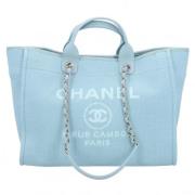 Chanel Vintage Förägande Bl? Läder Chanel Shopper Blue, Dam