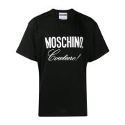 Moschino Bomull Logo T-shirt - Klassisk Passform Black, Herr