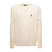 Polo Ralph Lauren Vit Cable-Knit Sweater med Logo Brodyr White, Herr