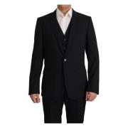 Dolce & Gabbana Snygg Svart Blazer med Väst Black, Herr