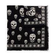 Alexander McQueen Sidenhalsduk, Svart och Kräm med Skull Motiv Black, ...