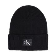 Calvin Klein Jeans Svart Logo Patch Beanie Black, Herr