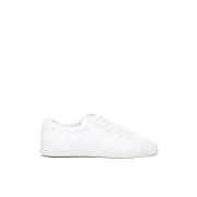 Saint Laurent Vita Låga Snörade Sneakers med Guldlogga White, Herr