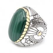 Jalan Jalan 925 Sterling Silver Ring med Oval Malakit Multicolor, Unis...