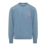 JW Anderson Jacquard Crewneck Sweater Blue, Herr