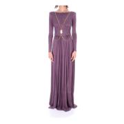 Elisabetta Franchi Lång klänning med avtagbar kedja Purple, Dam
