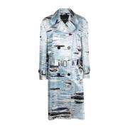 John Richmond Ikoniskt Denimmönster Dubbelknäppt Trenchcoat Blue, Dam