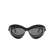 Loewe Dubbel Cateye Solglasögon i Svart och Guld Black, Unisex