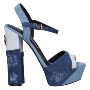 Dolce & Gabbana Patchwork Jeansplattform sandaler Blue, Dam