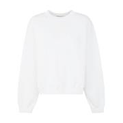 Alexander Wang Vit Terry Crew Sweatshirt med Puff Paint Logo White, Da...