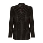 Dolce & Gabbana Pinstripe Dubbelknäppt Blazer Black, Herr