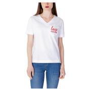 Love Moschino Broderad Logotyp Dam T-shirt White, Dam