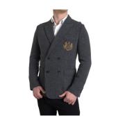 Dolce & Gabbana Grå Logo Broderi Dubbelknäppt Blazer Gray, Herr