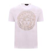 Versace Stiligt Vit Bomull T-shirt med Maxi Logo Medusa White, Herr