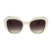 Prada Solglasögon med oregelbunden form, vit ram och gråa linser White...