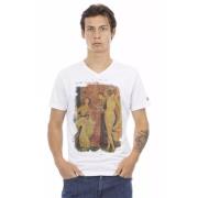 Trussardi Vit Bomull V-Hals T-Shirt med Framsida Tryck White, Herr