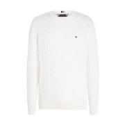 Tommy Hilfiger Klassisk Cable Crew White, Herr