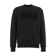 Versace Jeans Couture Logo Flock Sweater i Svart Black, Herr