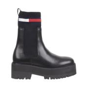 Tommy Jeans Svarta Flatform Chelsea Sock Ankelboots Black, Dam