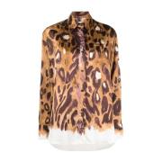 Marni Skjorta med Leopardmönster och Spetsig Krage Brown, Dam