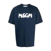 Msgm Blå Logo T-Shirt Blue, Herr