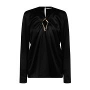 Lanvin Svart Draperad Blus Black, Dam