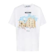 Moschino Illustration-Print Ekologisk Bomull T-Shirt White, Dam