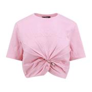 Versace Rosa Crew-Neck T-Shirt med Logotryck Pink, Dam