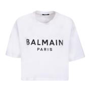 Balmain Vit Logo Crop T-shirt White, Dam