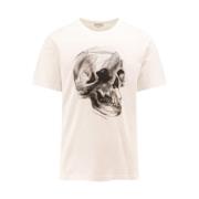 Alexander McQueen Vit Ribbad T-shirt med Logotryck White, Herr