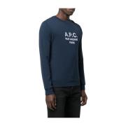 A.p.c. Blå Bomullströja med Broderad Logotyp Blue, Herr