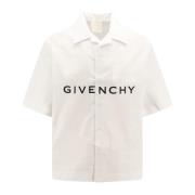 Givenchy Vit Button-Up Skjorta med Givenchy Print White, Herr