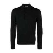 Tom Ford Lyxig Merinoull Polo Tröja Black, Herr