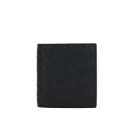 Bottega Veneta Svart läder bi-fold plånbok med Intrecciato-motiv Black...