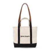 Palm Angels Shopper väska med logotyp Beige, Dam