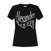 Alexander McQueen T-shirt med logotyp Black, Dam