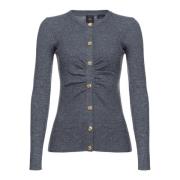 Pinko Räfflad ullcardigan med Love Birds-knappar Gray, Dam