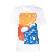 Salvatore Ferragamo Vit Bomull T-Shirt med Blommigt Broderi White, Dam