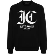 Just Cavalli Svarta Bomullsfleece Sweaters Black, Herr