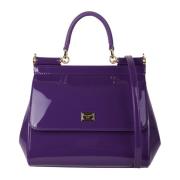 Dolce & Gabbana Medium Sicily Axelremsväska med Patent Finish Purple, ...