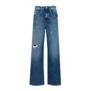 Icon Denim Jeans med Breda Ben och Sliten Look Blue, Dam