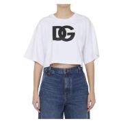 Dolce & Gabbana Vit Kortärmad Crop T-shirt med DG Logo White, Dam